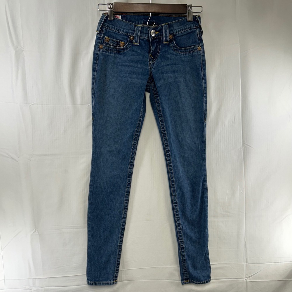 True Religion Casey Jeans Womens 24 Blue Skinny Low Rise Contrast Stitch